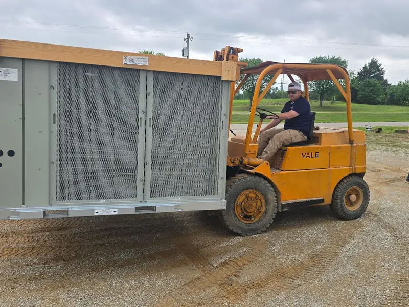 Commercial unit being moved into place